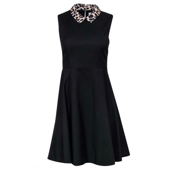 Kate Spade Black Fit & Flare Dress w/ Leopard Collar EUC - Picture 2 of 10
